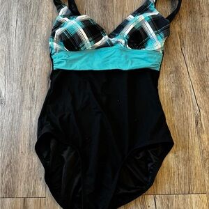 Fun Plaid and Black One-Piece Swimsuit